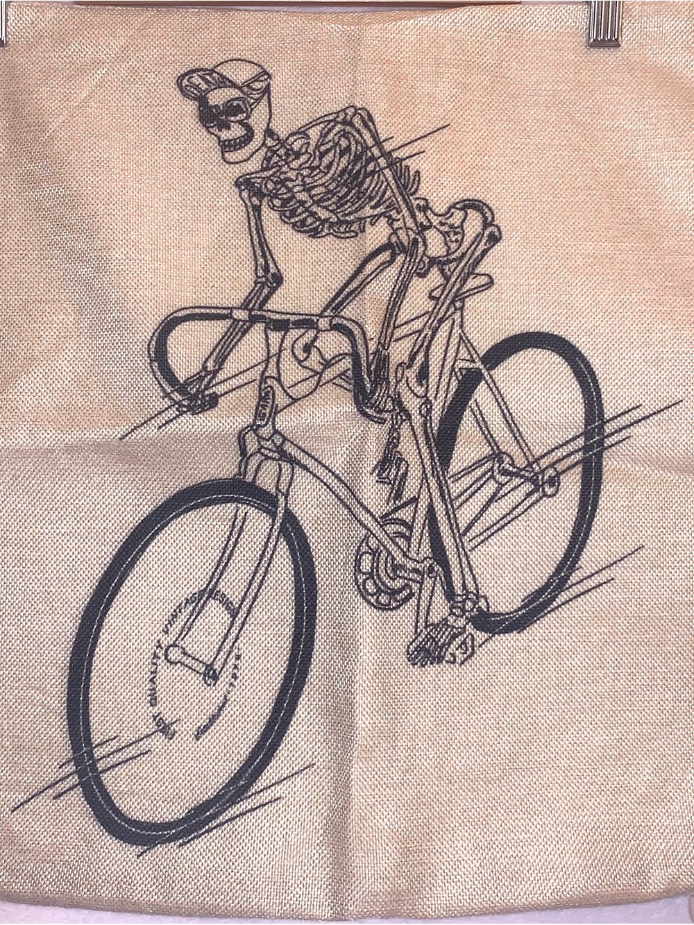 Halloween Skeleton Cycling Pillow Cover Textured Beige Zipper Closure 17x17 Goth